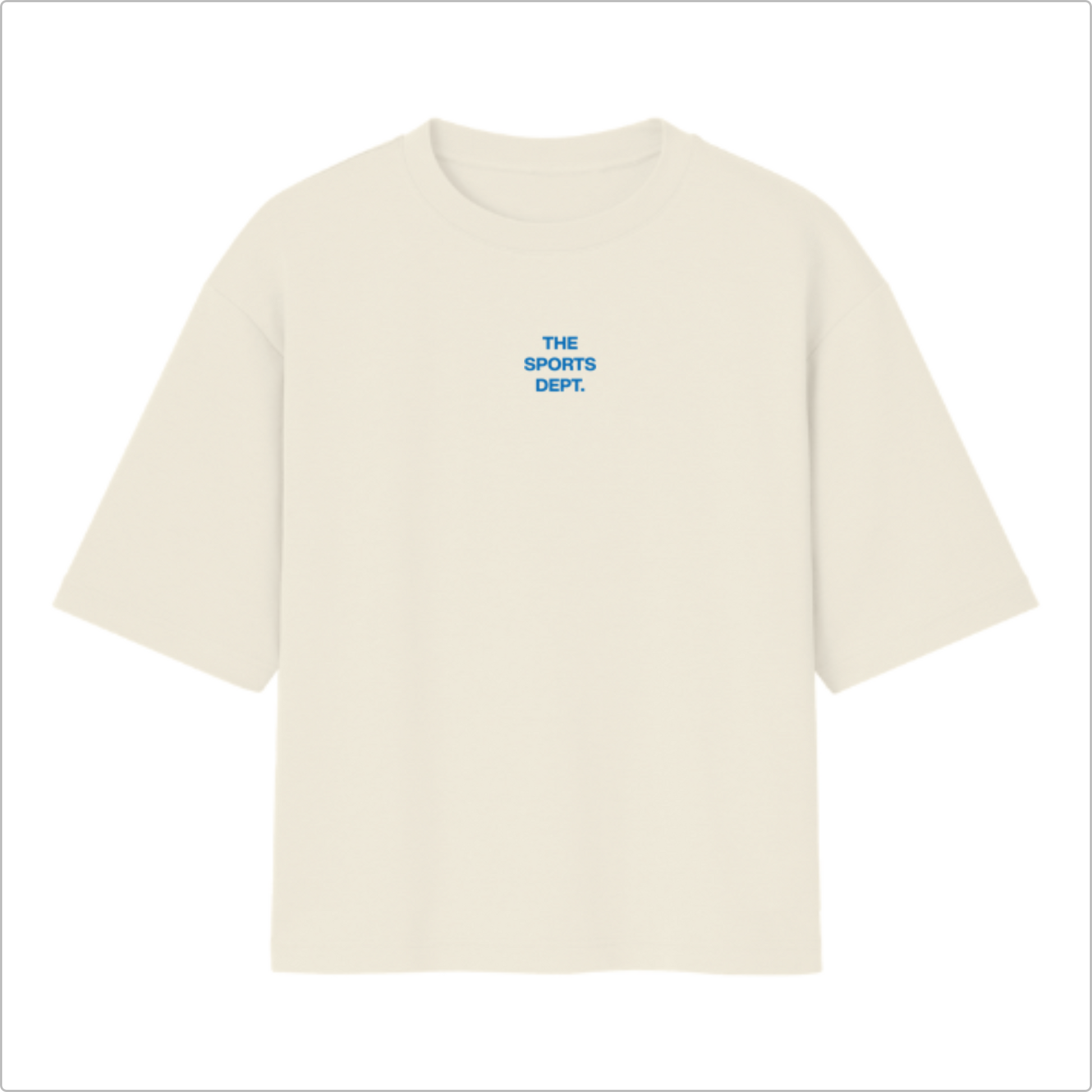 Camiseta com estampa frontal de "THE SPORTS DEPT." e estampa traseira de texto "THE SPORTS DEPT. FROM 19-97" e frases adicionais de estilo.