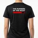Camiseta com estampa frontal de "The Runners of the Night" em pequeno destaque e estampa traseira grandes letras de "The Runners of the Night" e "Rowker Club".