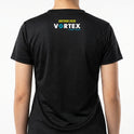 Camiseta com estampa frontal de "Feel the Vortex!" acompanhada de um símbolo estilizado, e estampa traseira de "Boituva 2026 VORTEX 4 WAY TEAM".