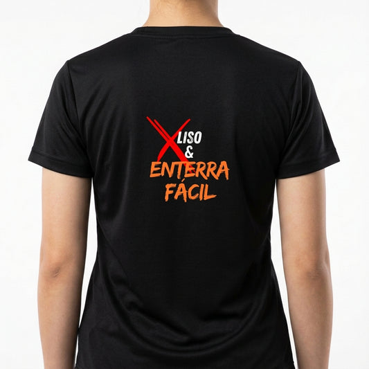 Camiseta com estampa frontal de bola de basquete e cesta, acompanhada da palavra "BIDO" estilizada verticalmente, e estampa traseira com a mensagem "X LISO & ENTERRA FÁCIL".