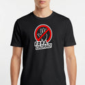 Camiseta com estampa frontal de uma mão aberta dentro de um círculo com uma linha diagonal sobreposta, acompanhada da frase "Fora Ladrão!".