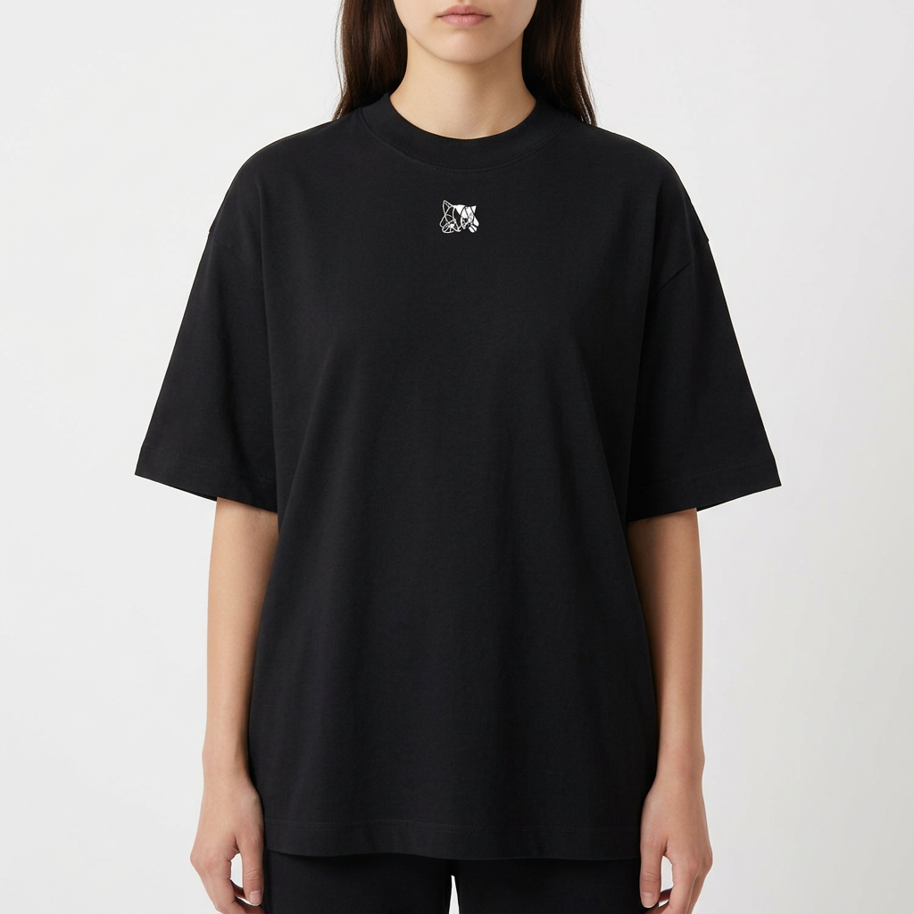 Camiseta com estampa frontal de pequeno desenho abstrato e estampa traseira de personagem musculoso com faixa na cabeça sobre texto expressivo "High Volume Low IQ".