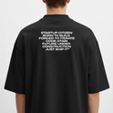 Camiseta com estampa frontal de "Just Ship It" e estampa traseira com frases "Startup Citizen, Born to Build, Forced to Iterate, Code: 1173211, Future Under Construction, Just Ship It".