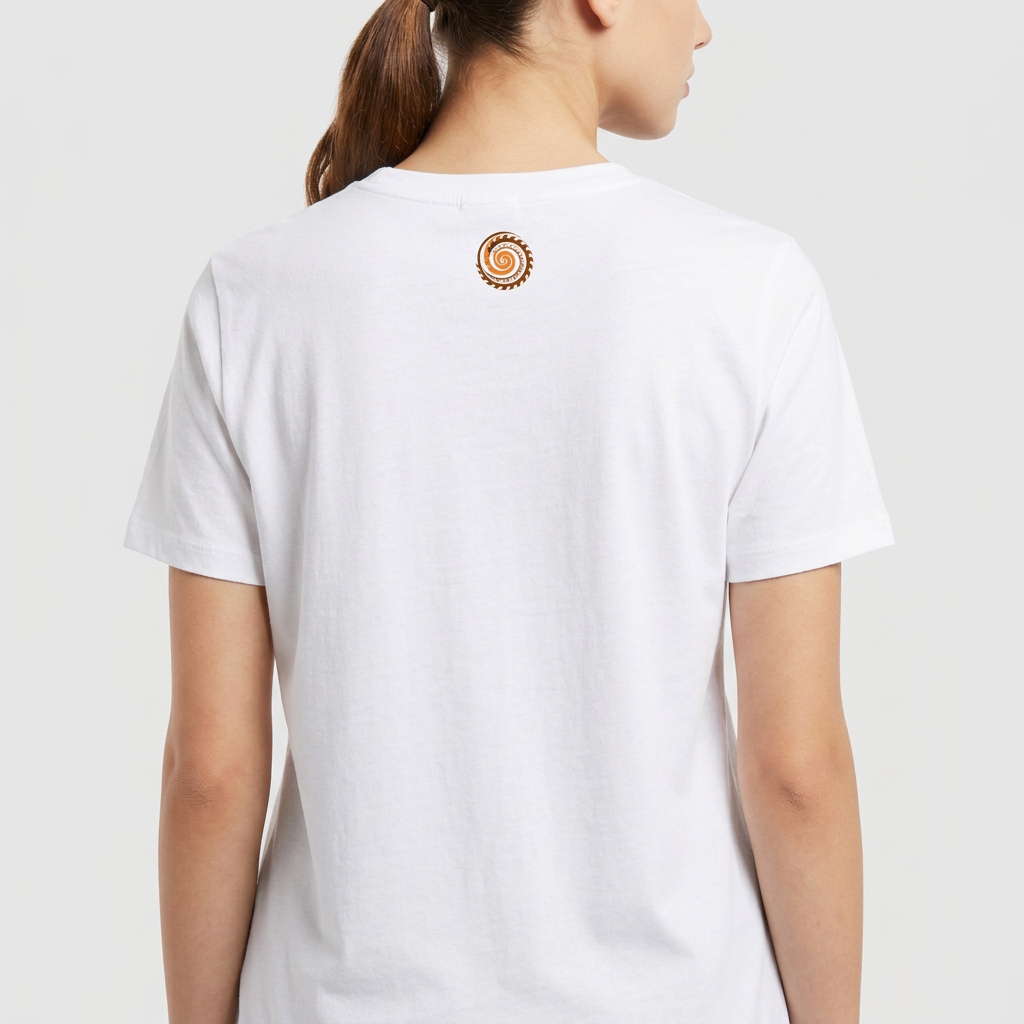 Camiseta com estampa frontal minimalista de linha fina e estampa traseira de espiral intricate centralizada, adicionando detalhe distinto à parte de trás.
