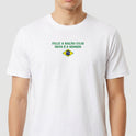 Camiseta com estampa frontal de frase inspiradora acompanhada de símbolo nacional e estampa traseira com texto "SALMOS" acima dos números "33" e "12".