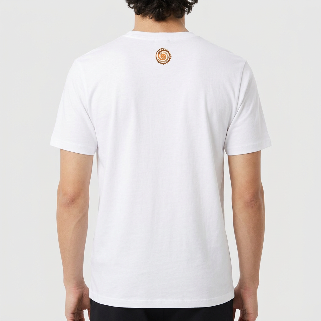 Camiseta com estampa frontal minimalista de linha fina e estampa traseira de espiral intricate centralizada, adicionando detalhe distinto à parte de trás.